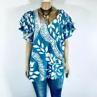 NWT Christian Siriano 3X Teal Blue White Floral Print Short Ruffled Sleeve Top
