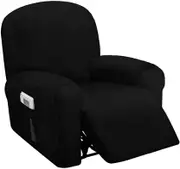 1 Seat Recliner Cover, Velvet Stretch Reclining Chair Covers for 1 Cushion Reclining Sofa, Single Seat Recliner Couch Cover, Thick, Very Soft, Machine Washable, Black