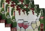 Set of 3 Tapestry Placemats, 13"x19",WINE & GRAPES,2 WINE BOTTLES & 4 GLASSES,HC