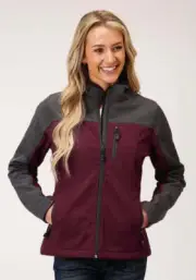 New! Women's Roper Burgundy & gray SOFT SHELL JACKET w/ Zipper front 7 SIZES!
