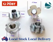 Qty 25 M6 6mm Zinc Plated Steel 4 Prong T Nut Tee Blind Timber Wood Insert Nuts