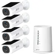 [ANRAN] 4MP Security Cameras Solar Outdoor Wireless, 4 Cam-Kit with Homebase, Integrated Solar Panel, 2-Way Talk, Motion Detection, Color Night Vision, Siren Alarm, 64G Local Storage, No Monthly Fee