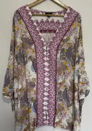 Autograph Plus Size 26 Women’s Blouse Multicoloured Floral Button V-Neck