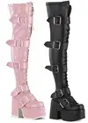Pleaser Demonia CAMEL-305 5" Chunky Heel, 3" Platform Thigh-High Lace-Up Boot