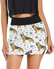 [RPLIFE] German Shepherds Poses Cute Women's Running Skirt, Womens Short Skirts with Pockets，Elastic Waist Skorts Women