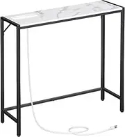 MAHANCRIS Small Console Table with Power Station, 30.1” Entryway Table, Behind Sofa Table, Industrial Style, Outlets and USB Ports, Sturdy, for Living Room, Entryway, Foyer, Corridor, Marble CTHM76E01
