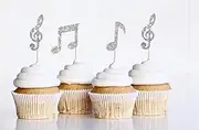 12 x Silver Music Note Cupcake Toppers, Birthday Cupcake Toppers, musical theme party