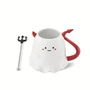 16oz Large Ceramic Halloween Devil Mug with Stirring Stick