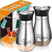 Salt and Pepper Shakers Set,4 oz Glass Bottom Salt Pepper Shaker with Stainless Steel Lid for Kitchen Gadgets Cooking Table, RV, Camp,BBQ Refillable Design (Silver)