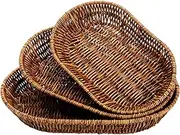 3pcs Plastic Wicker Woven Bread Baskets, Tabletop Food Serving Baskets Trays, Handwoven Storage Basket Bin, Fruit Vegetables Sundries Storage Basket for Home, Restaurant, Bakery