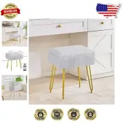 Elegant Faux Fur Vanity Stool with Gold Legs - Versatile Storage Ottoman