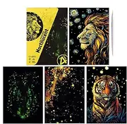 Art Scratch Paper,Handmade 4X Glitter Scratchboard Art | Graffiti Cards Toys, Creative Coloring Drawing Craft, Landscape and Animal Art for Men Women