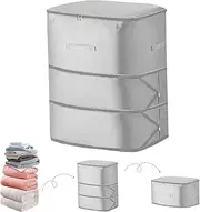 Miootly Comforter Self Compression Storage Bags, Large Capacity Blanket Storage Bags with Zipper 3-Layer Ultra Space Saving Organizer, Washable Bags, Grey