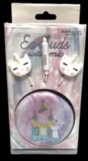 NEW Gabba Goods Retractable Unicorn Cat Earbuds with Microphone Super Cute