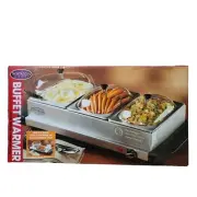 3-Station Stainless Steel Buffet Warmer & Server Tailgate Party Family NIB