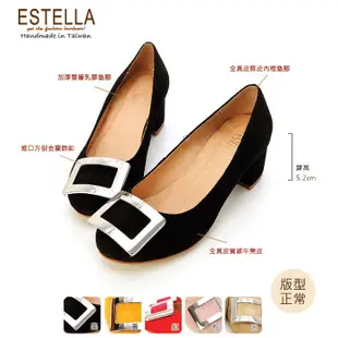 ESTELLA-全真皮時尚方釦粗跟鞋【EH500054】