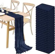 24 Pack Navy Blue Cheesecloth Table Runner 13FT, Boho Gauze Table Runner Long Romantic Sheer Fabric Cheese Cloth Table Runners for Wedding Bridal Shower Party Spring Easter Decor(21.5x157Inch)