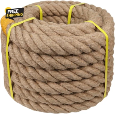 Twisted Manila Rope Natural Jute Rope (2 Inch X 65 Feet) Heavy Duty Hemp Rope fo