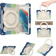 Case for Samsung Galaxy Tab A8 10.5 Case 2021,SM-X200/X205/X207 Case, Heavy Duty Protective Case with Swivel Stand, Tablet Cover with Hand Strap Shoulder Strap Kids Case (Rainbow Blue)