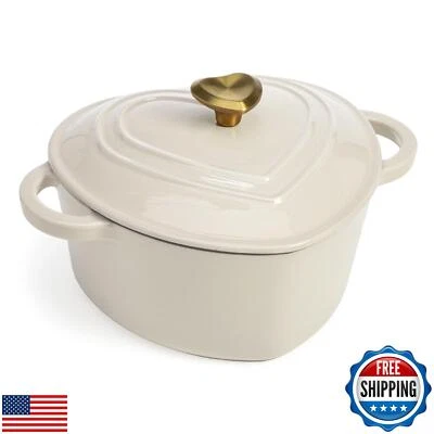Paris Hilton Enameled Cast Iron Dutch Oven Heart-Shaped Pot with Lid, Dual Ha