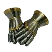 Medieval Nazgul Crusader Steel Gauntlet Armor Gloves With Brass Silver Accents