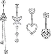 [Briana Williams] 14g Belly Button Ring Belly Button Piercing Belly Rings for Women Surgical Steel Dangle Belly Navel Rings Piercing Jewelry Silver Gold Heart Butterfly 10mm