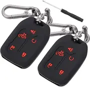 X AUTOHAUX 2pcs Silicone Smart Key Fob Case Cover for Chevrolet Silverado 1500 2019-2022 Key Fob Shell Protector Keyless with Keychain Black Red