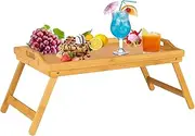 Mantraraj Bamboo Bed Tray Table with Foldable Legs And Handles Breakfast Tray for Sofa, Bed, Eating, Platters, Working, Serving, Drawing, Laptop Stand, Wooden Snack Tray Used As Lap Tray (Natural)