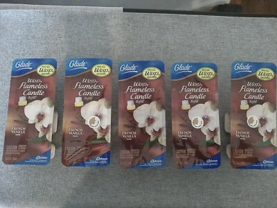 NIP Five (5) Glade Wisp Flameless Candle Refills French Vanilla .26 fl oz Each