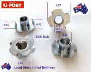 Qty 100 3/16" UNC Zinc Steel 4 Prong T Nut Tee Blind Timber Wood Insert Nuts