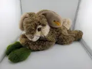 Vintage Steiff Brown Bunny Rabbit Lying Soft Stuffed Animal-Tag 2968/35-Germany