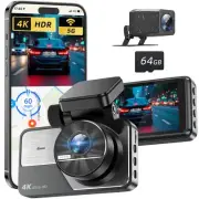 Dash Cam Front and Rear: 4K+2K Full HD Dual Dash Camera for Cars, Built-in 5G...