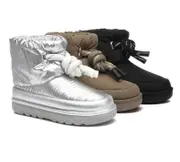 EVERAU® UGG Boots Women Sheepskin Wool Waterproof Adjustable Drawstring Ankle Delabra - Black / AU Ladies 5 / AU Men 3 / EU 36