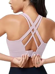 [Zorwea] Sports Bras for Women High Support, High Impact Running Criss Cross Strappy Bra Crop Top, Molded Cup, Hook and Eye Closure