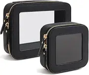 Small Clear Makeup Bag, Cosmetic Bags for Women, Waterproof Makeup Case, TSA Approved Toiletry Bags for Travel, Mini Make Up Pouch with Zipper, Car Organizer, Travel Essentials, 1-BLACK SET,