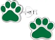Solid 925 Sterling Silver Crystal/Enamel Paw Print Stud Earrings (Choose Your Color)