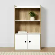 Oak Look and White Shelf with Cupboard Bookcase Multipurpose Organizer