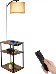 Rustic Floor Lamp with Table and USB Ports - 3 Color LED, Bedroom, Living Room, Office