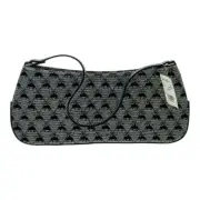 Classic Brooks Brothers Grey Jacquard Black Leather Baguette Handbag Purse Bag
