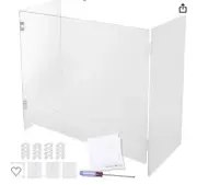Trifold Highly Transparent Plexiglass Partition Shield Barrier, Sneeze Guard