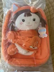 One Too 14" Plush Fox Dress Brown Hair & Eyes Doll Girl Soft Doll W/Backpack NEW