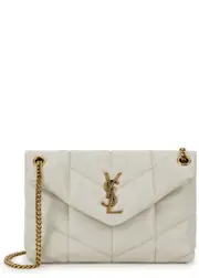 Saint Laurent Lou Puffer Small Leather Shoulder Bag, Bag, White One Size