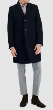 Nautica Men's Blue Barge Classic Fit Wool/Cashmere Overcoat Coat Jacket Size R48