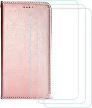 LCEHTOGYE Cover for Oneplus Ace 3V + 3 Slice HD Tempered Glass,Shell PU BracketBumper Protective Back Case - Anti-Scratch Screen Protector for Oneplus Ace 3V-YSFQC - RGold