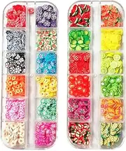 AKOAK 2 Boxes of Crystal Mash Clay Strip Flowers Fruit Slices Apples, Strawberries, Watermelons Nail Crafts Making, Decorations Scrapbook DIY Crafts