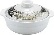 J-Kitchens Japanese Technique Hanshou No. 8 Earthpot for Direct Fire, 9.4 inches (24 cm), for 3-4 People, White, Blue, Gold Saifukumitsu