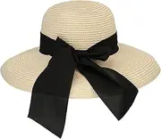 [Surblue] Straw Summer Hat Women's Floppy Sun Hat Wide Brim Beach Bow Hat