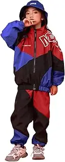 [LOLANTA] Boys' Girls' Color Block Jacket Track Pants Sets Hip Hop Dance Patchwork Clothes Unisex Streetwear