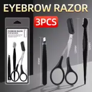 3PCS Eyebrow Razor Set Trimmer Shaver Scissors spooley Dermaplaning Tweezers AU