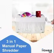 3-IN-1 HAND CRANK PAPER DOCUMENT SHREDDER FOR A4 PAPER / CREDIT / CARDS / CDS